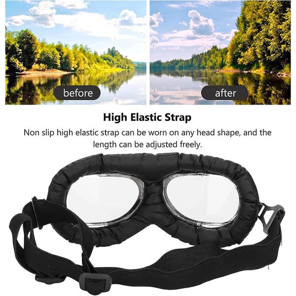 Pet Dog Goggles Retro Harley Dog Øyebeskyttelse Solbriller Polariserte solbriller med justerbare elastiske stropper for liten stor middels hund Transparent