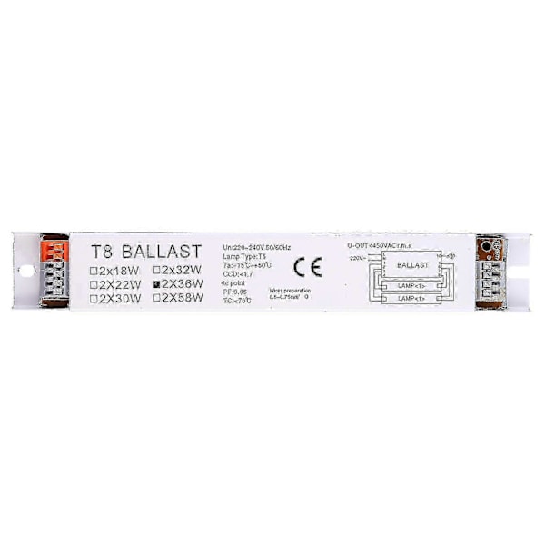 220-240v AC 2x36W Bred Spänningsomfång T8 Elektronisk Ballast för Lysrör