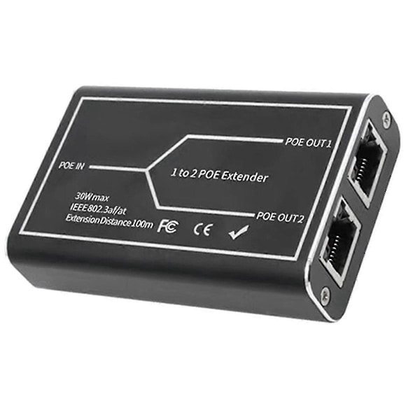 Gigabit POE-forlenger 2 Port 1000M Nettverksbryter Repeater 30W IEEE802.3Af/At Plug&Play kompatibel med PoE-bryter NVR IP-kamera