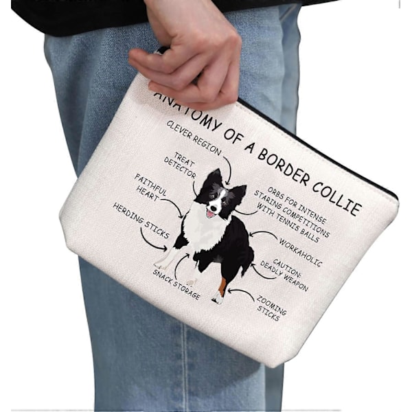Bordercollie-koiran ystävän lahja Bordercollien anatomia meikkipussi Bordercollie-koiran äidin kosmetiikkapussi Bordercollien omistajan lahja Eläinten ystävän matkakassi