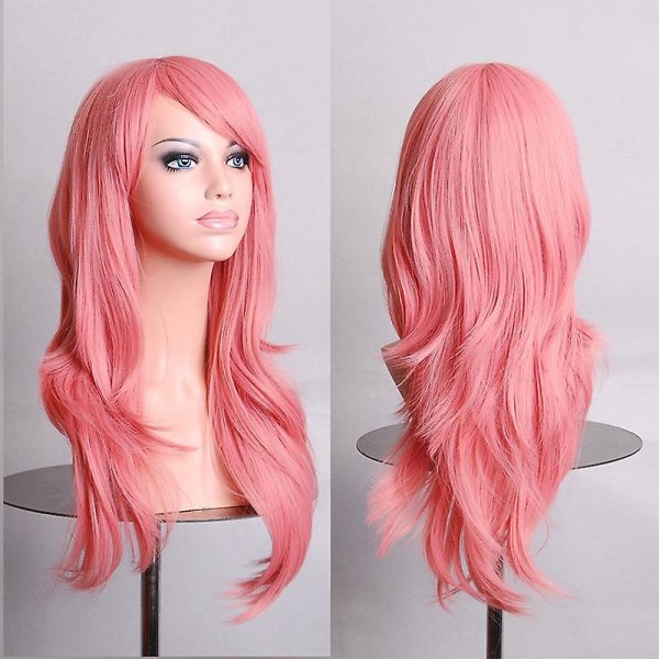 Anime Cosplay pitkä aaltoileva peruukki rekvisiitta Fancy Dress Synteettiset hiukset täynnä peruukit Pink