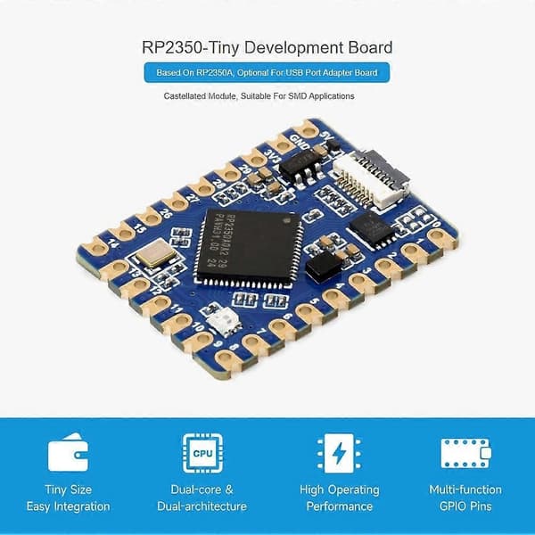 RP2350-Tiny Kit Utvecklingskort för Raspberry Pi PICO USB Typ C-gränssnitt 520KB SRAM 2MB Flash RP2350-Tiny-Kit Blue Rp2350-tiny-kit