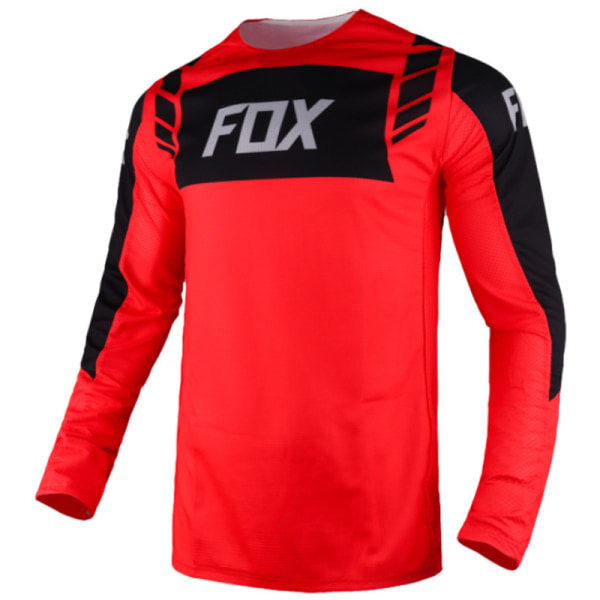 FOX sommar utomhuscykling klädsel med rund hals långärmad snabbtorkande t-shirt som andas red and black XS