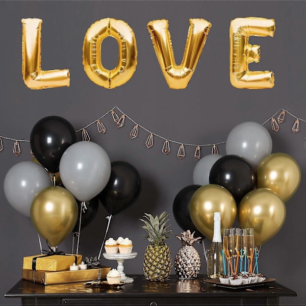 92 stk. Metalliske Guld Balloner Krom Guld Ballon Forskellige Størrelser til Fødselsdagsfest Dimission Baby Shower