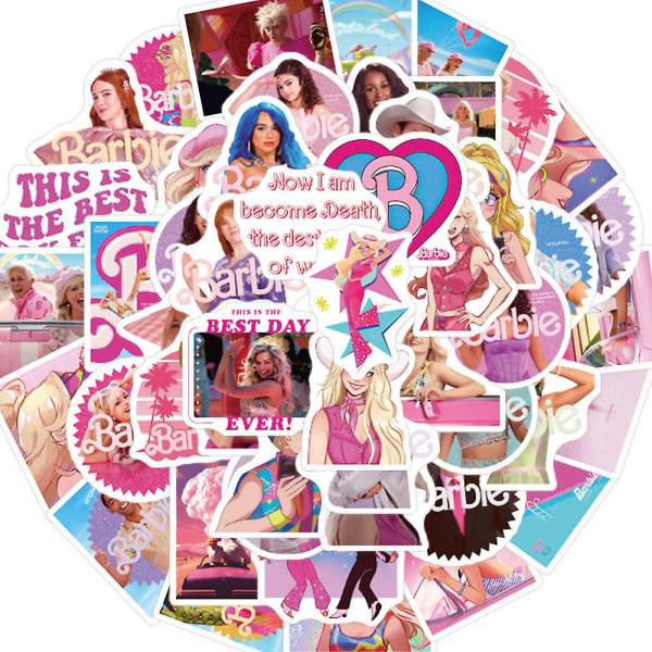 50/100 stk Barbie-filmklistermærker Barndomsanimation Dukkedekoration Mobiltelefonetui Håndkonto Vandtæt klistermærke gør-det-selv-legetøj 50pcs