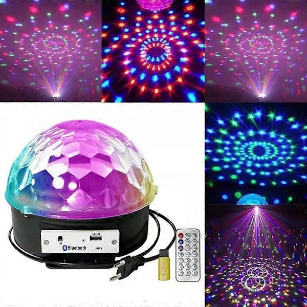 Bluetooth LED Krystall Stor Magisk Ball Scene Lys Blink Stemmeaktivert Fargerik Roterende Danse Scene Lys Magisk Ball Fjernkontroll (EU-regulering)