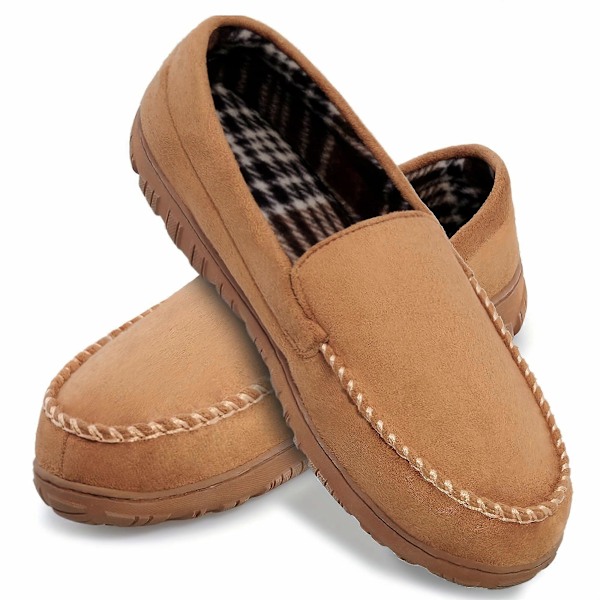 Uudet mallit Ylelliset Memory Foam Miesten Mokkanahkaiset Mokkaasi Tossut - Sisä-/Ulkokäyttöön, Mukava Lämmin Vuori, Slip-On Liukumattomalla Kumipohjalla Miellyttävään A