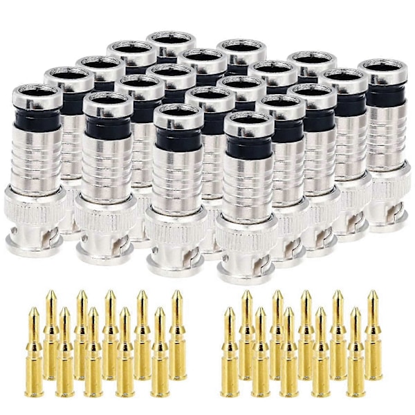 20 st BNC Kompressionskontakt 75 Ohm Kopplare med Kopparstift för RG58-59 Krympverktyg Videokontakt Förlängning Koaxialkabel