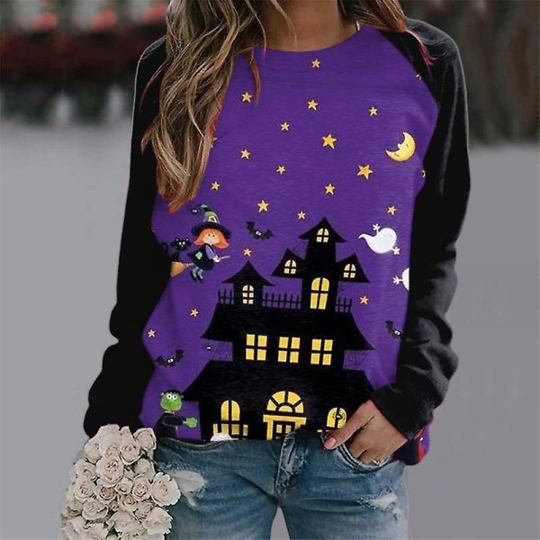 Kvinnor Halloween sweatshirts Pumpa Face Dans Skelettskjorta Långärmad tröja Rolig grafisk tröja style 14 XXL