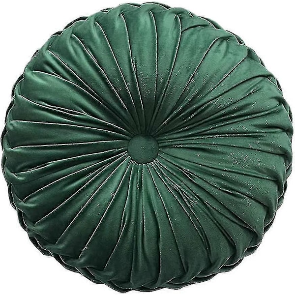 Rund Pude Sofa Pude Gulvpude Dekoration - 35cm Rund Plisseret Pude Fyld Dekoration Pude Fløjl Græskar Siddehynde Grøn Boligindretning