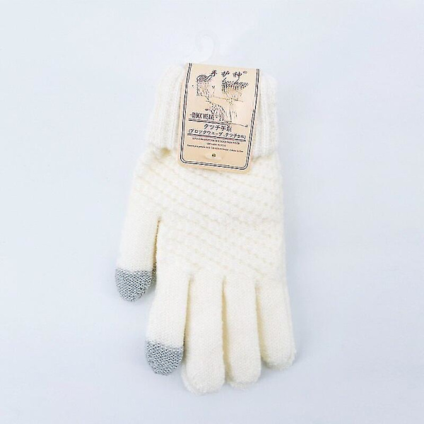 Cashmere strikkede vinterhansker for kvinner Cashmere strikkede kvinner Menn Høst Vinter Varme Tykke Hansker Skjerm Skihansker White