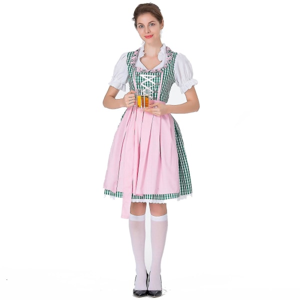 Hurtig levering Kvinder Tysk Dirndl Kjole Kostumer Til bayersk Oktoberfest Halloween Carnival Green 2XL