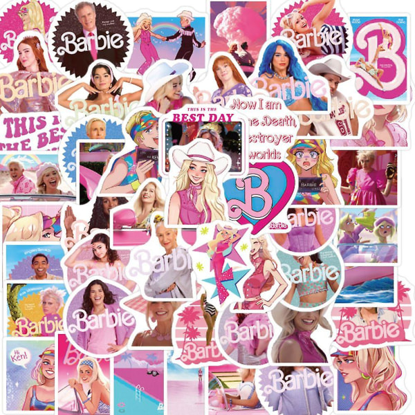 50/100 stk Barbie-filmklistermærker Barndomsanimation Dukkedekoration Mobiltelefonetui Håndkonto Vandtæt klistermærke gør-det-selv-legetøj 100pcs