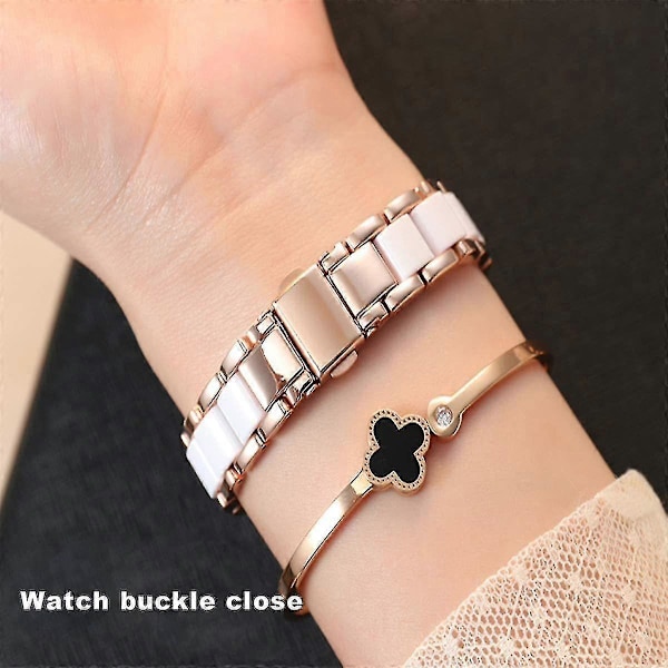 Dame Keramiske Armbåndsure Mode Luksus Quartz 3ATM Vandafvisende Rustfrit Stål Armbåndsur (Guld)