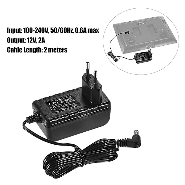 12V 2A Standard Strömadapter med EU-kontakt Bred Spänning 100-240V för YONGNUO YN300III YN216 YN1410 Y
