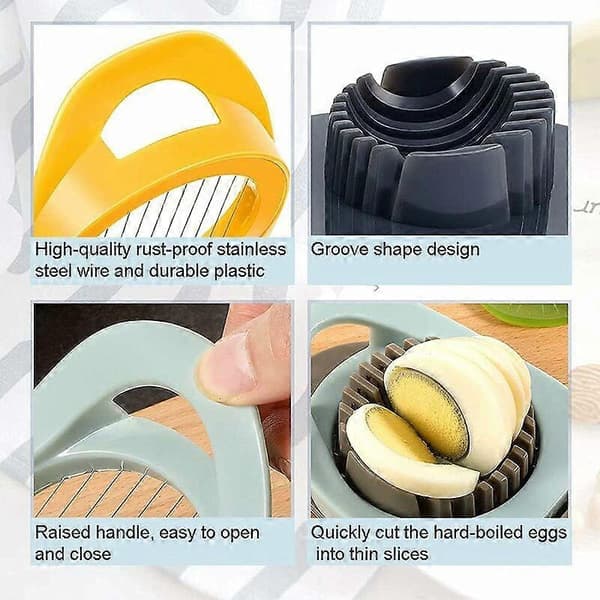 -2 stk. rustfritt stål slicer, salatslicer, eggkutter, fruktkutter, plast eggkutter, mini eggkutter, brukt for å kutte egg, bananer og jordbær