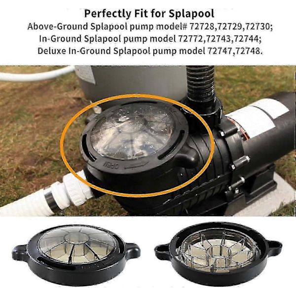 Uppgraderat Poolpumpskorgskydd - Ersättningslock för poolpump kompatibelt med Splapool Pureline Deluxe, passar 0,75 hk, 1 hk, 1,5 hk pumpar med O-ring
