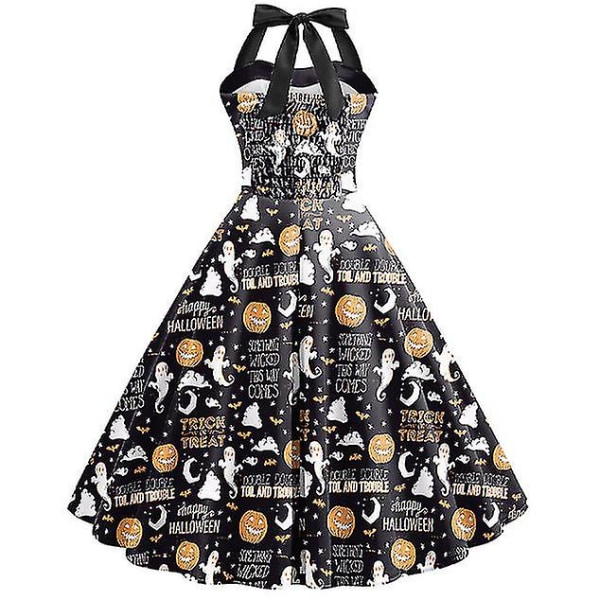 Halloween naisten Pumpkin Bat Ghost Skeleton Print hihaton pyöreä pääntie casual helmamekko COLOR 4 S