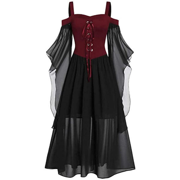 Halloween Keskiaikainen renessanssin Cosplay-asut Witch Gothic Pirate Viking Vestidos Bandage Dres Up Juhlajoulumekko naisille Red L