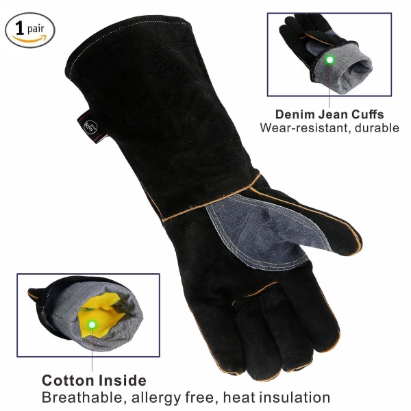Valg chant Landbrugs Ekstrem varme- og brandbestandige handsker læder med kevlar-syning til pejs,  komfur, ovn, grill, svejsning, grill 14 Inch a364 | 14 Inch | Fyndiq