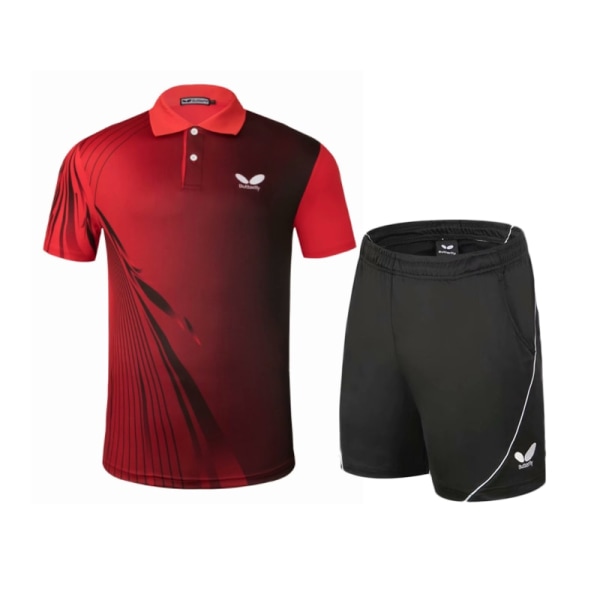 Nytt bordtennistøysett for menn og kvinner T-skjorteshorts Konkurransetreningsdress bordtennisdress -40 MEN RED L