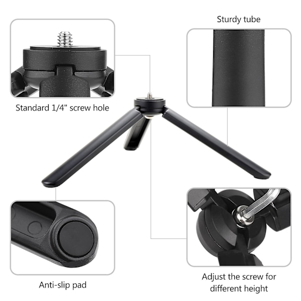 Lättviktigt Mini Bordsstativ Aluminiumlegering Tripod Stativ med 1/4 Tums Skruvnyckel för DSLR ILDC