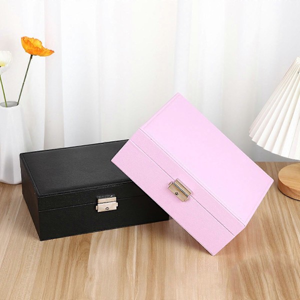 Elegant smykkeskrin med ruminddelere PU læder smykke display etui moderigtig smykkeorganisator Valentinsdagsgave Pink