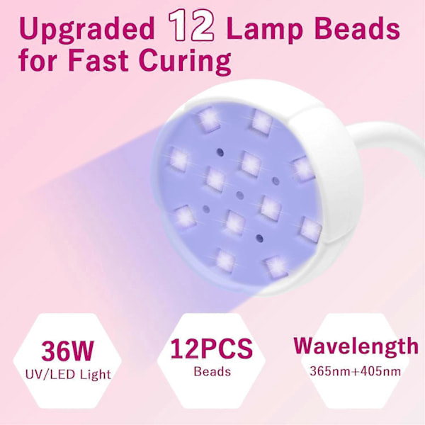 Mini UV Nagellampa med Smart Auto-Sensor och Display, 12 Lampor Mini Nagellampa, UV-Lampor för Gel-Naglar med 3 Lägen, Portabel LED Nagellampa med USB Ch