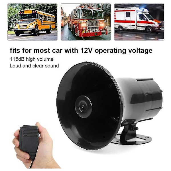 12V Polis Sirenhögtalare 3-tons Ljud Volymjustering Bilhorn Med Mikrofon Högtalare Nödsituation Elektronisk PA-system