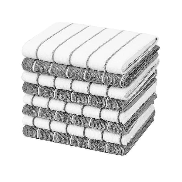 Mikrofiber Köksdukar - Superabsorberande, Mjuka Diskhanddukar, 8-pack Randig Design Grå och Vit