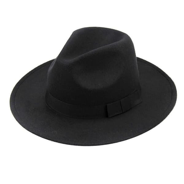 Stilig hatt til dame, knusbar ullfilt Outback-hatt, britisk stil, hodeplagg med bred brem og belte