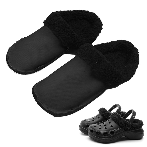 Vaskbar Vinter Varm Croc Clog Indersål Slidstærk Furry Indlæg Liner Slipper Sort EU39-40