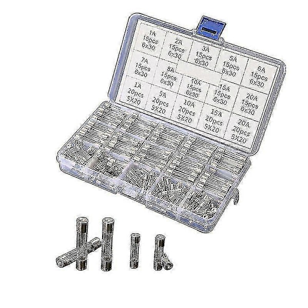 250x Blandade Glassäkringar 5x20mm 6x30mm Box Säkringsrör Kit Snabb Smält Snabba A-HYJ