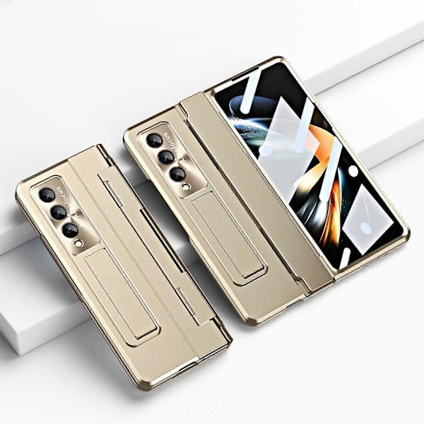 för Samsung Galaxy Z Fold 5 Skyddande med gångjärnsskydd, Inbyggt skärmskydd Ställ Plätering PC Allomfattande Skal för Z Fold 5 (2023)