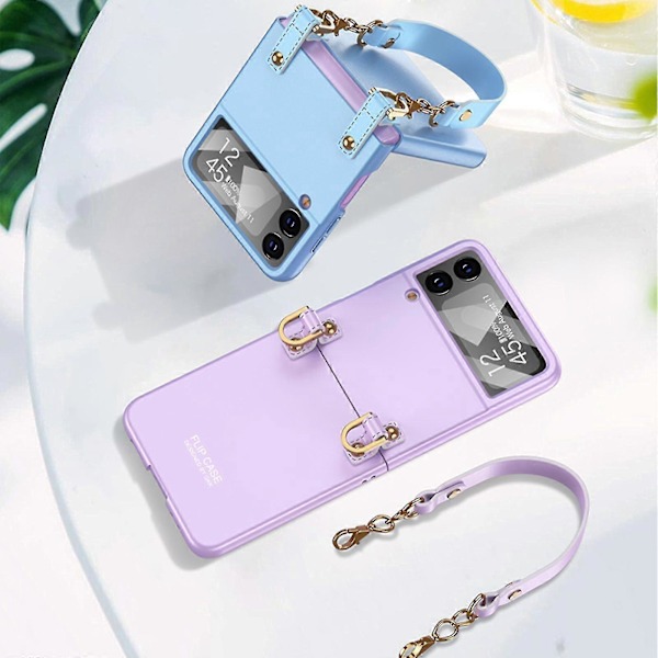 Skal med armband kompatibelt med Galaxy Z Flip 4, Hårt PC Allomfattande Skyddsskal med linsskydd (lila)