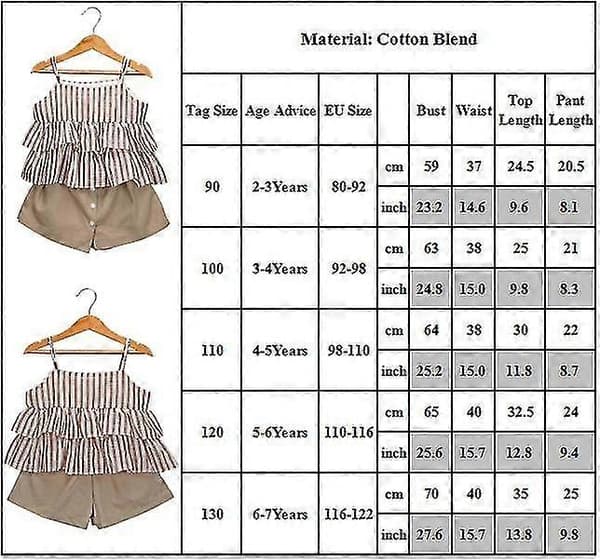 Flickkläder Randiga Hängseltoppar + Shorts 2-dels Set