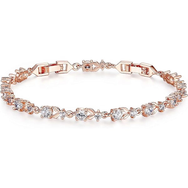 Luksuriøst slankt rosaguldforgyldt armbånd med funklende 5-stens cubic zirconia sten at vælge imellem
