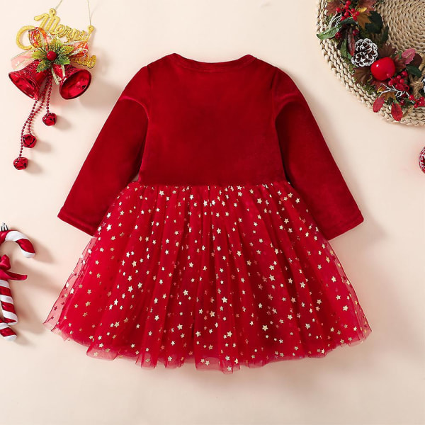 Flutter spets långärmad kjol, nyfödd baby julklänning 100