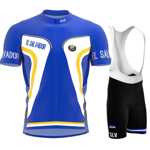 2022 El Salvador Cykeltröja Set Sommarblå Populära kläder Road Bike Shirts Kostym Cykel Bib Shorts MTB Ropa Maillot 3 S