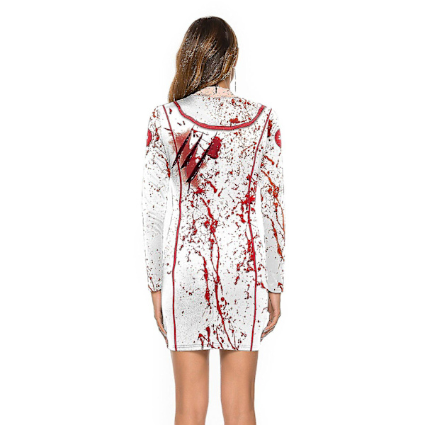 Naisten Halloween-bileet kauhuasut Verinen sairaanhoitaja zombie-mekko Cosplay seksikäs naisten pyöreäpääntie, pitkähihainen lonkkamekko Size A L