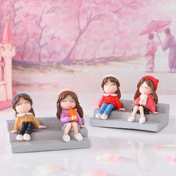 Miniatyr Flickfigur På Trappan Konst Hantverk Fest Dekorationstillbehör