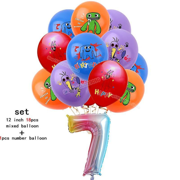 Garten Of Banban Bursdagsfest Dekorasjon Barn Dusj Gutter Jente Servise Kopp Duk Tall Ballong Kake Bakteppe 19pcs set-7