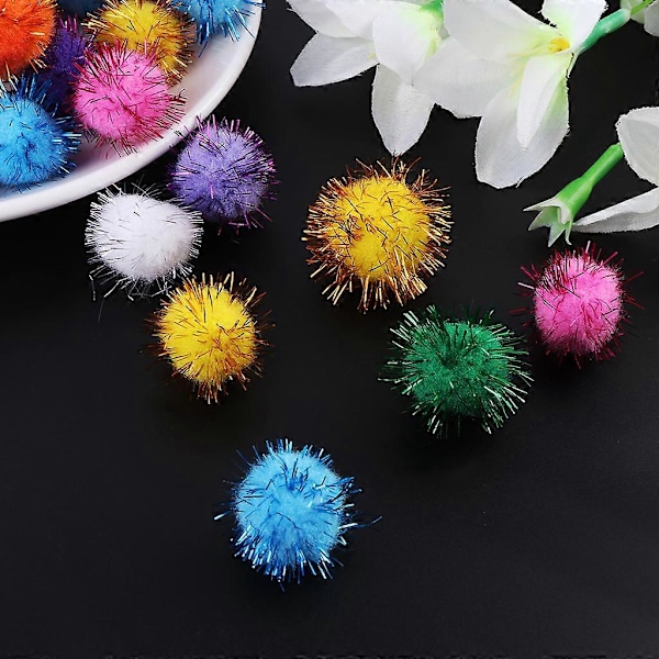 100 stk. 25 mm Mini Fluffy Bløde Pomponer Glitterkugle Håndlavede Børnelegetøj DI