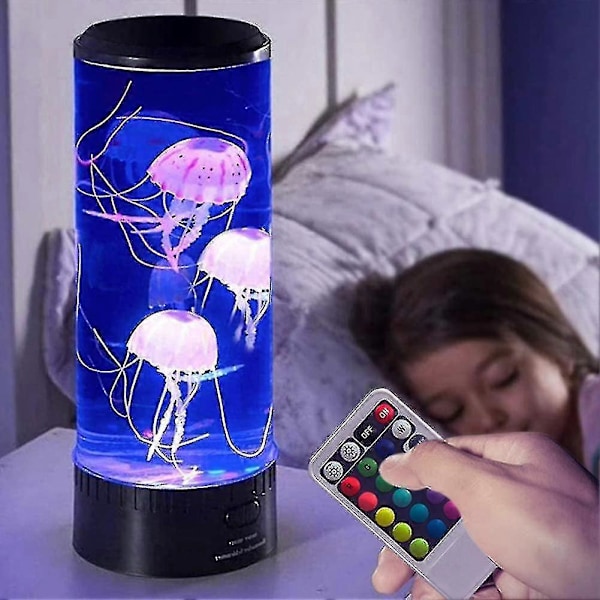 LED Jellyfish Lava Lampe, USB Elektrisk Stemningslys Rund, Med 3 Falske Selvlysende Maneter (hs)