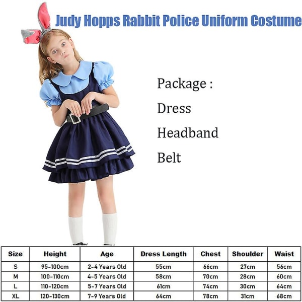 Cute Crazy Zoot Halloween Cosplay Girls Judy Hopps Rabbit Police Uniform Costume 7-9 Years Old