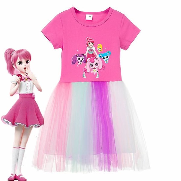 Jenter Summer Dress Heart's Ping Princess Dress Anime Cosplay Kostymer Jenter Bursdagsfest Klær Sport Plisséskjørt L1469-pink 160(11-12T)