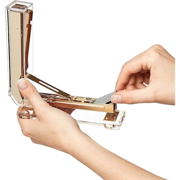 Häftapparat i akryl - Underbar modern accessoar för det stilfulla skrivbordet hemma, på kontoret, Häftklamrar - 13,3 cm lång - Guld