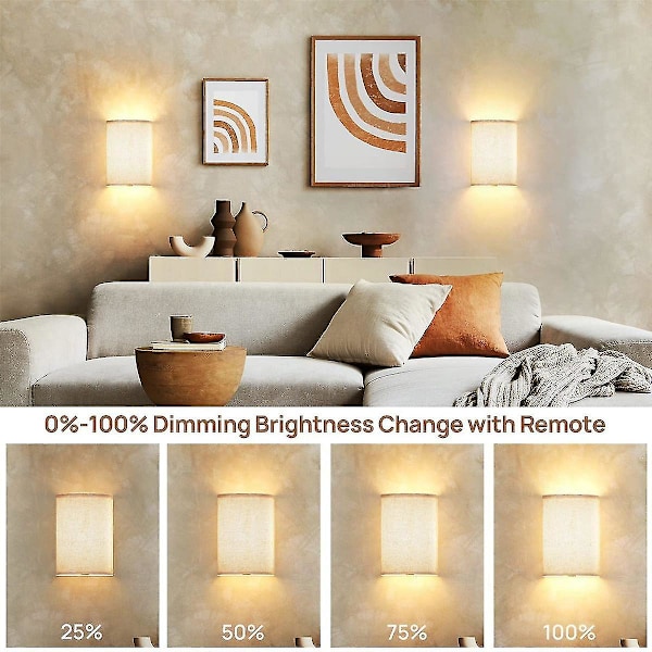 Laddbar Vägglampa med Magnetisk Trådlös Lampa, RGB-Färger, Dimbar, med Tyglinneskärm och Fjärrkontroll, Belysning 2-pack