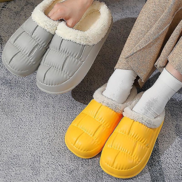Vinterplyschtofflor Varm Tjock sula Kvinnor Furry Tofflor Lätt Eva Vattentät Utomhus bomullsskor Par Hem Slides A-svart Plus 40-41 24.5-25cm
