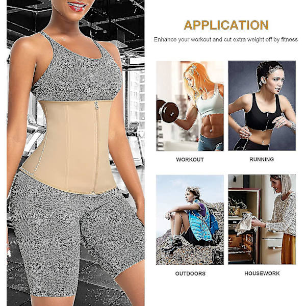 Tflycq Neoprene Waist Trainer Trimmer 6 Teräsluullinen Fajas Hengittävä Vyötärö Cincher Vyö Korsetti Vetoketju ja Koukut Naisten Vartalon muoto Säädettävät Olkaimet Body S Zip-hook-beige S